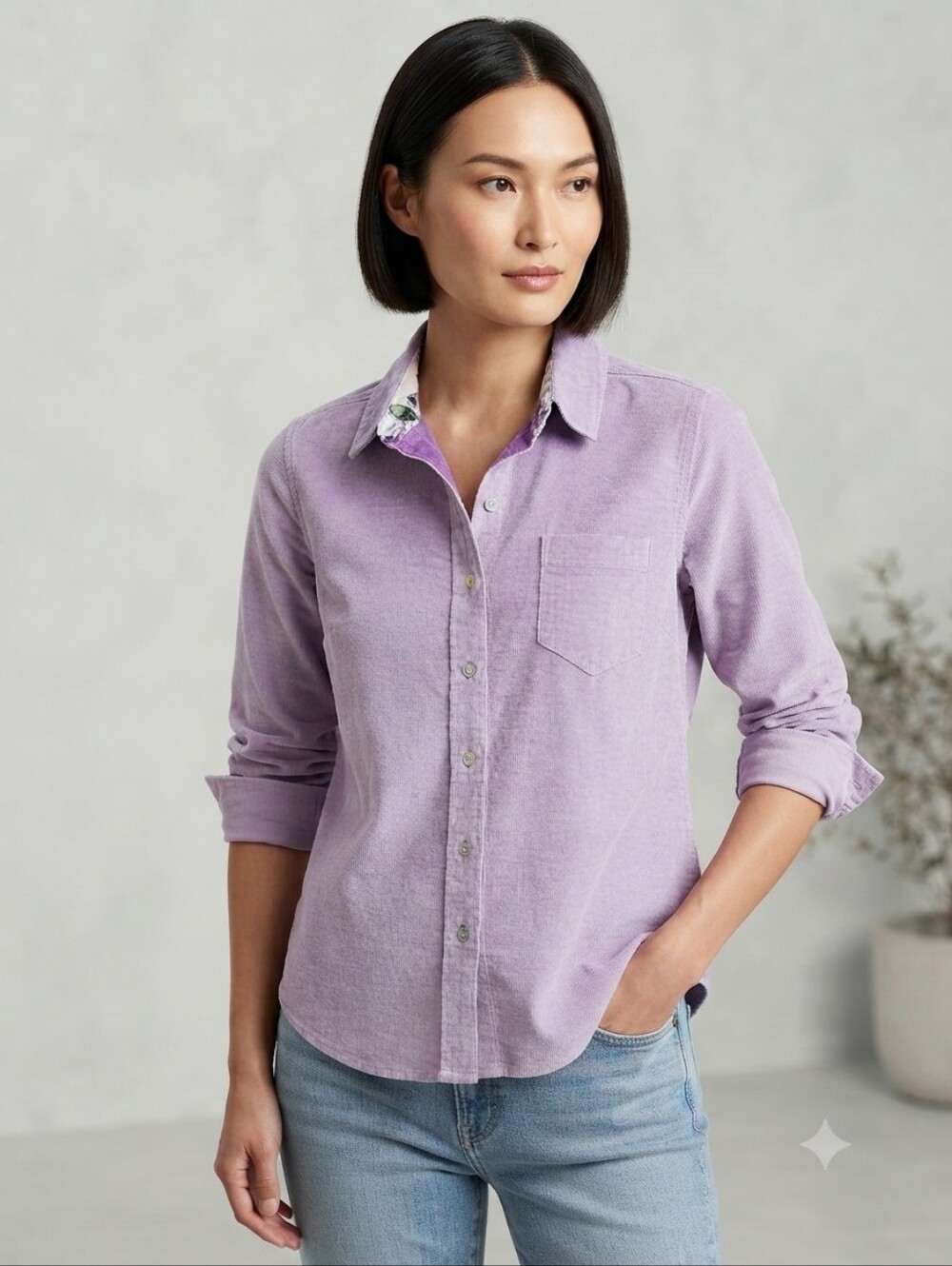 Tommy Bahama Lavender Purple Button-Up Corduroy Shirt Women's Size Small